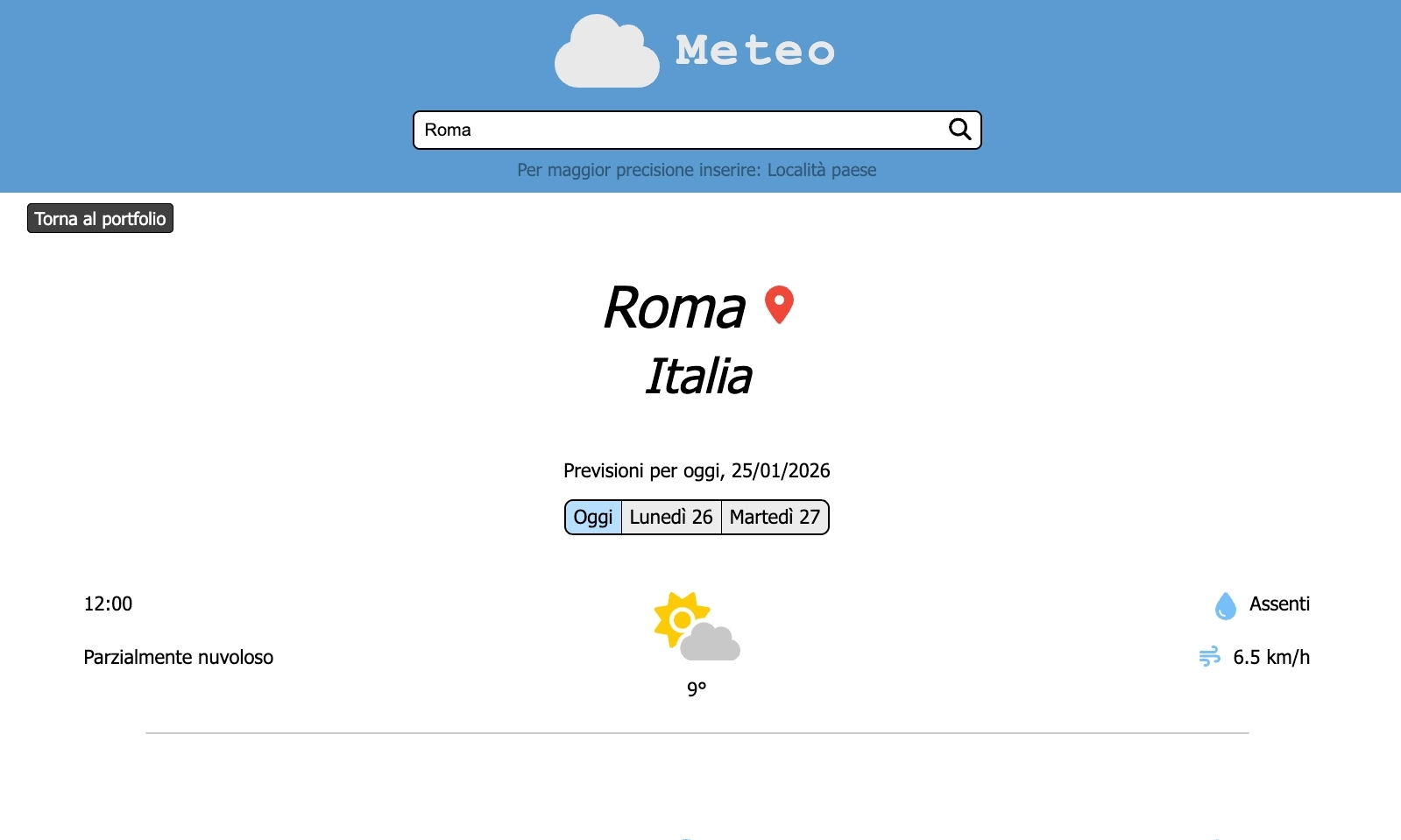 Anteprima del progetto previsioni meteo